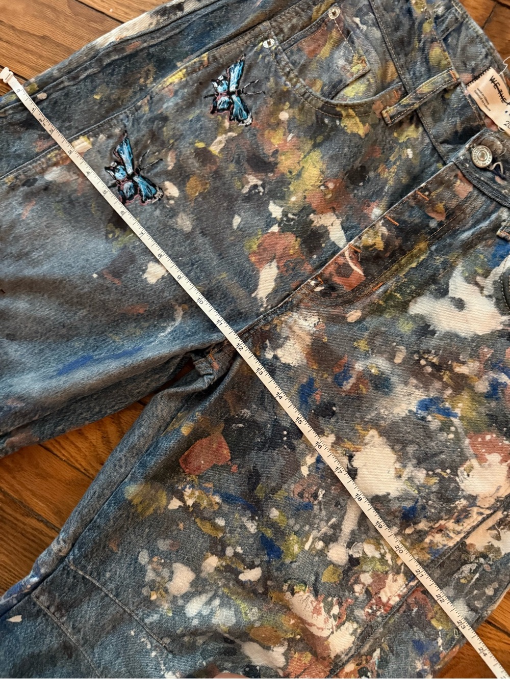 Free People Blue Paint-Splatter Wide-Leg Jeans with Butterfly Motif - Picture 10 of 15